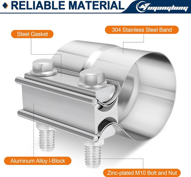 ouyanglong 2.5 Inch Exhaust Clamp, 2 1/2'' Lap Joint Band Clamp Sleeve Coupler for Pipes Catalytic Mufflers Converters, 2 Pairs - Image 5